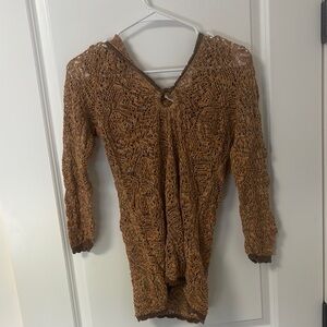 DKNY Jeans brand Brown Crochet Long Sleeve Top. Used condition, but still good.